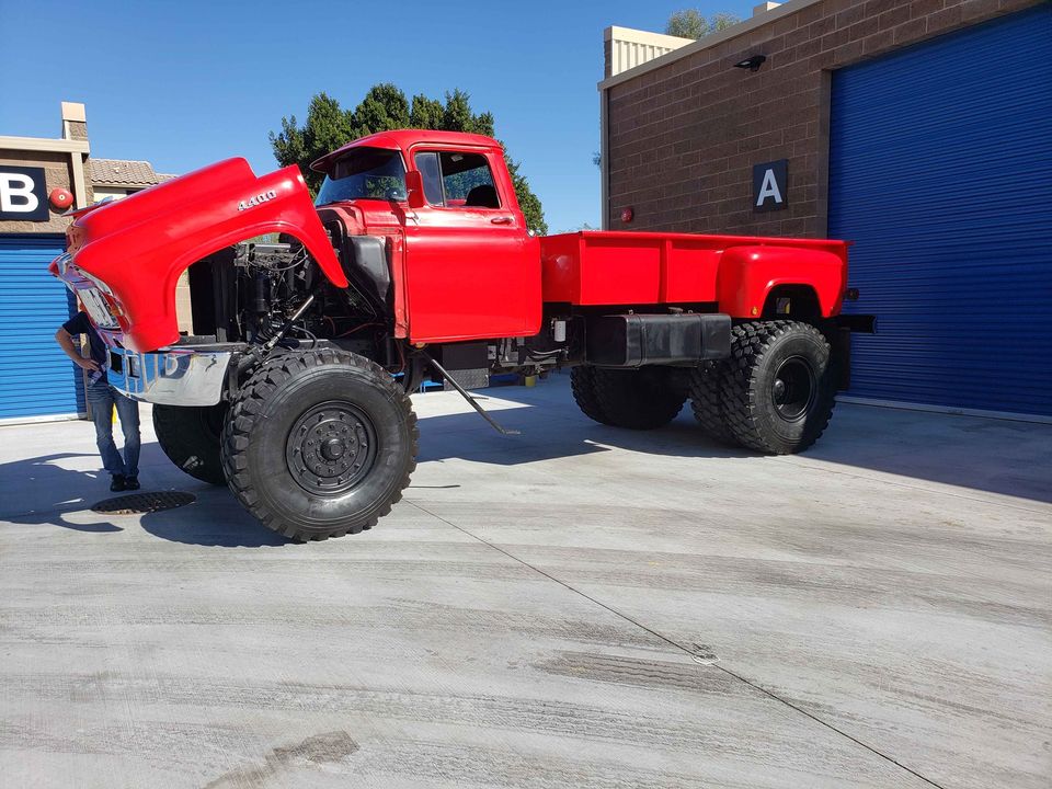 This Killer 1955 Chevy Truck Is Mounted On A 4-Ton 4×4 Military Truck Chassis That Can Haul Anything You Want